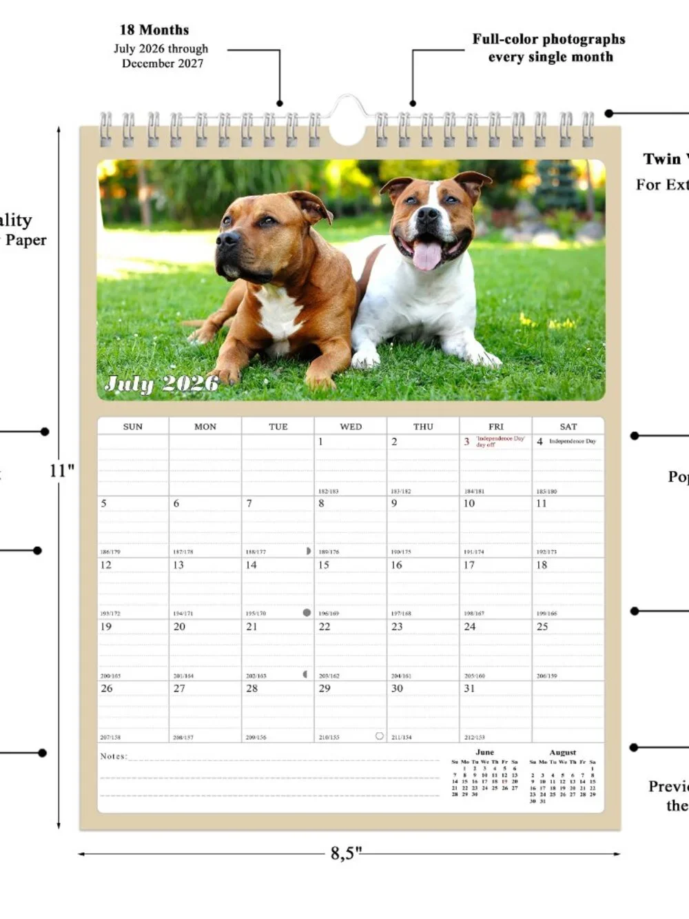 2026 - 2027 Calendar Magnetic Peel & Stick 18 Months 8.5